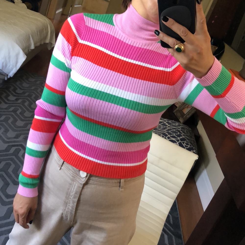 C&C California pink and green striped turtleneck sweater